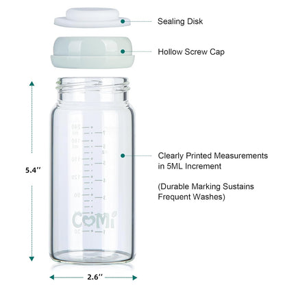 COMI Wide Neck Glass Breastmilk Collection n Storage Bottle, 8oz with Screw Ring Sealing Disk;