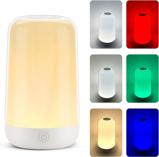 FRIDEKO HOME RGB Touch Bedside Lamp for Nightstand, 3 Color Temperatures Portable Rechargeable Cordless Night Light, Dimmable Mood Lighting for Bedroom, Living Room, Nursery, Breastfeeding, Kid, Adult