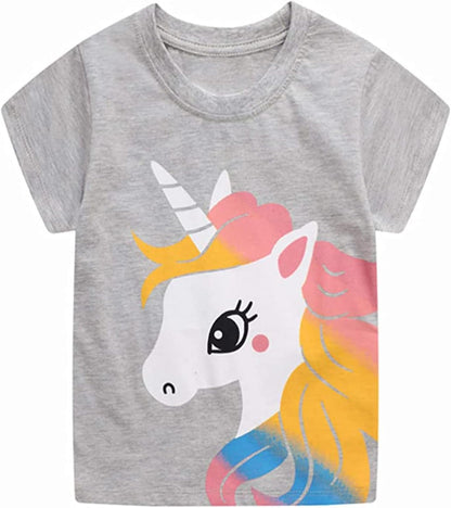 HILEELANG Girls' Tees Ruffle Short Sleeve T-Shirt Cotton Casual Graphic Summer Crewneck Tunic Tops