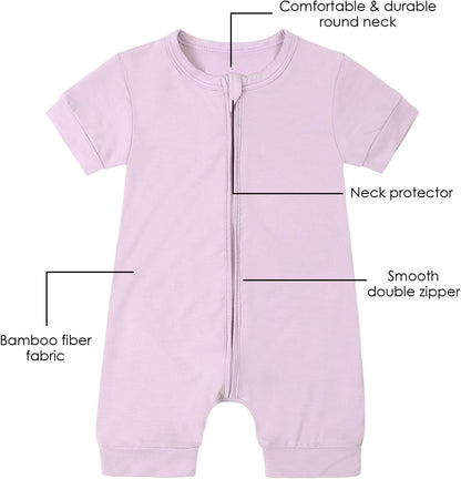 OPAWO Bamboo Baby Pajamas 3 Pack, Double Zipper Bamboo Sleepers for Baby Boy Girl Romper, Toddler Summer Clothes Outfit 0-24M
