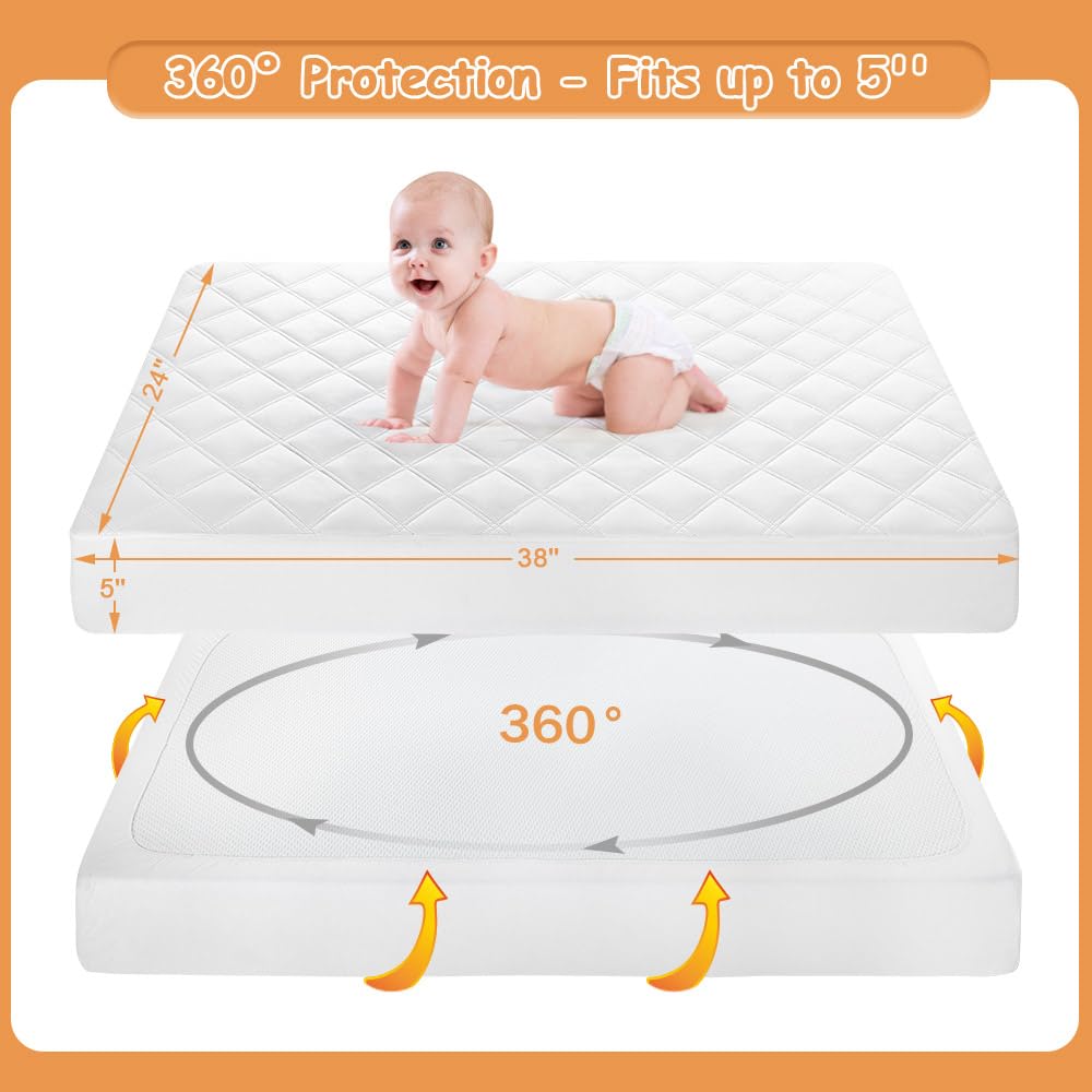 Yoofoss Waterproof Mini Crib Mattress Protector 2 Pack, Quilted Mattress Pad Cover Soft and