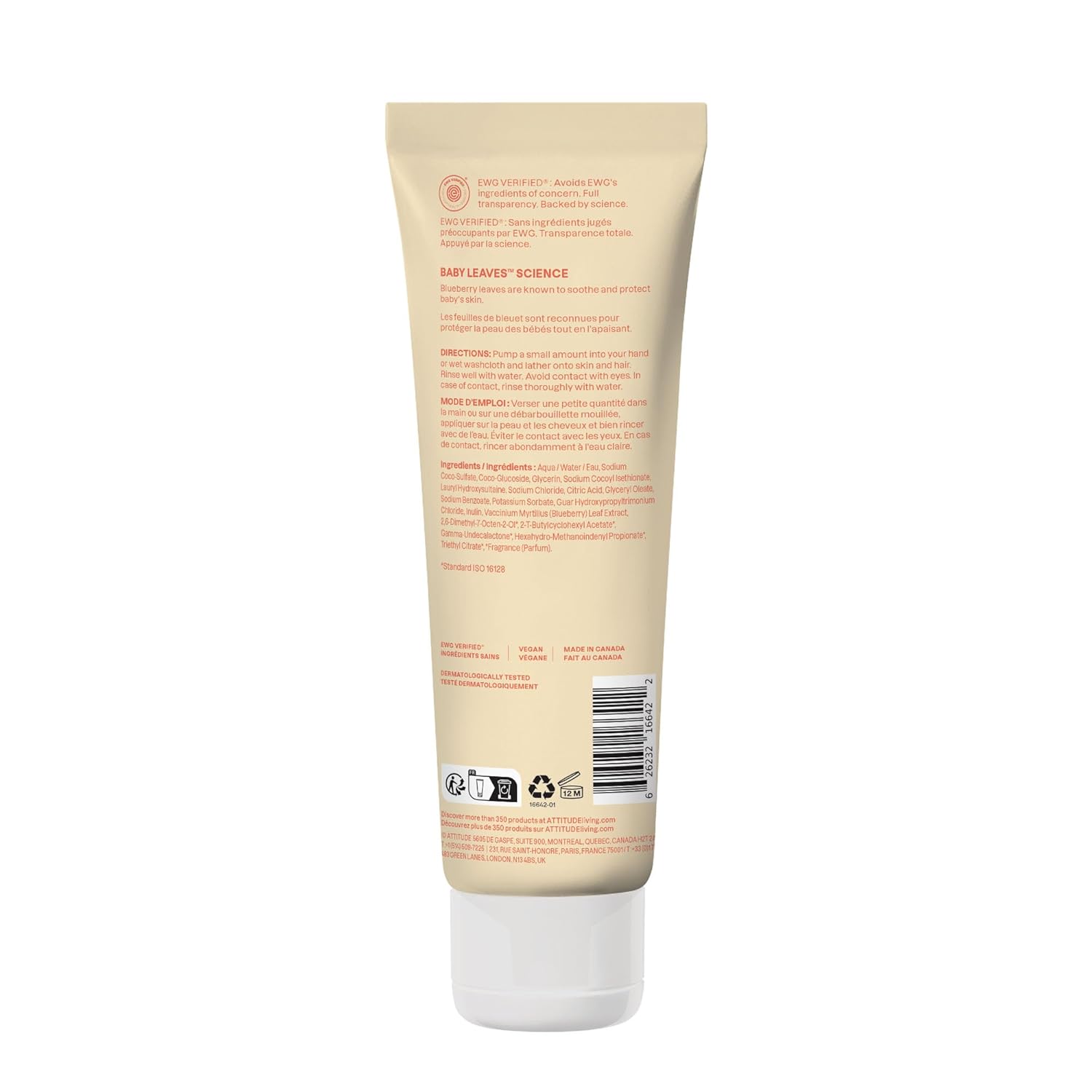 ATTITUDE 2-in-1 Shampoo and Body Wash for Baby, EWG Verified, Dermatologically Tested, Vegan, Pear
