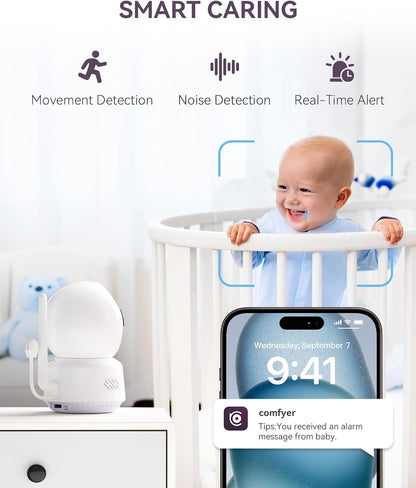 Baby/Pet Monitor for Indoor Security, Monitoring with Smart Phone app, 2K QHD Resolution, Auto Tracking/Motion Dection, 2-Way Audio Talk, Night Vision, Pan-Tilt Camera