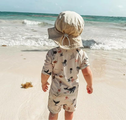 Boys One Piece Swimsuit Whale Dolphin Bathing Suit Zipper Rash Guard Kid Short Sleeve Swimwear Shark Beach Wear UPF50+