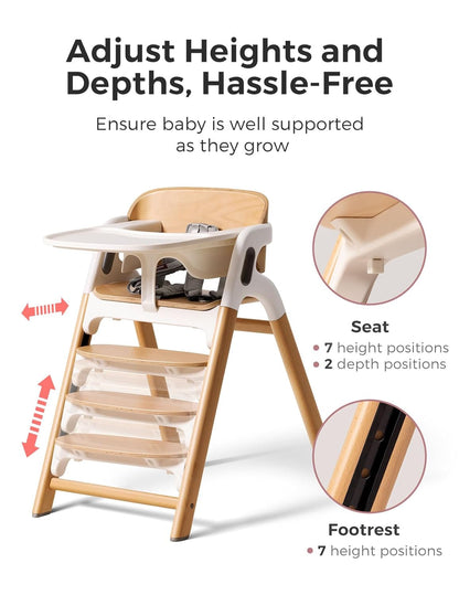 Momcozy DinerPal Wooden High Chair for Babies, Toddlers & Adults Up to 308 Lbs, Convertible Baby