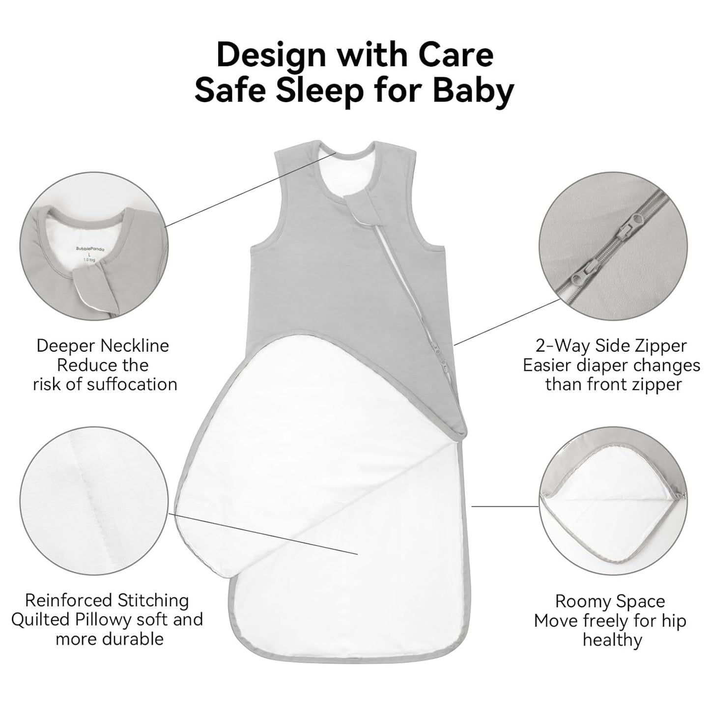 BubblePanda Rayon Made from Bamboo Sleep Sack 6-12 Months 0.5 Tog Soft Lightweight Toddler Sleep Sack for Babies 2-Way Zipper Wearable Blanket Baby 6 Months