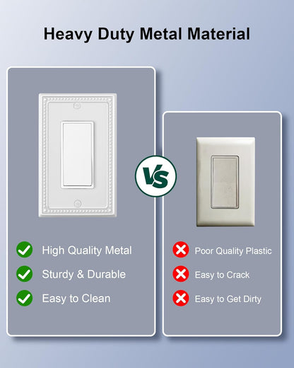 2-Pack Decorator Outlet Cover Plate, Decorative Switch Plates and Outlet Covers, Pure White Metal Wall Plates for Electrical Outlets, Receptacle, GFCI Outlet, Dimmer Switch
