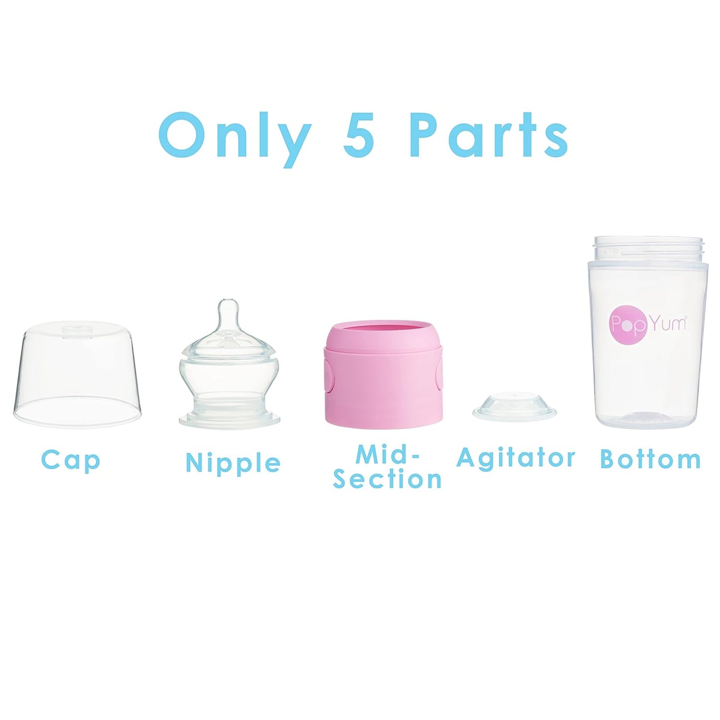 PopYum Pink Formula Making Baby Bottle Starter Set, 4-Pack, 2X 5oz Bottles with #1 Slow Flow