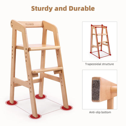 Wooden High Chair for Toddlers, Adjustable Feeding Chair with Removable Cushion for Child, High