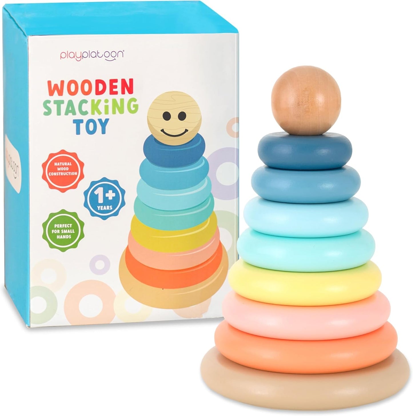 Play Platoon Wooden Rainbow Stacking Toy Ring Stacker, Educational Interactive Learning Toys