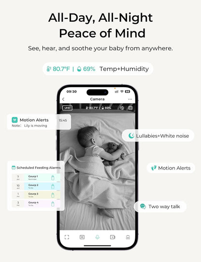 VistaView Lite Smart WiFi Baby Monitor with 2 Cameras- 4” 720P Split Screen & 1080P Camera App Control, Motion Alerts, Night Vision, 3000mAh Battery, 2-Way Talk, Triple Security, 1000ft Range