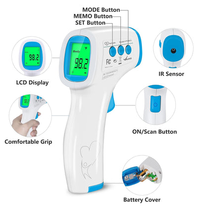 Digital Thermometer for Adults and Kids, No Touch Forehead Thermometer for Baby, 2 in 1 Body