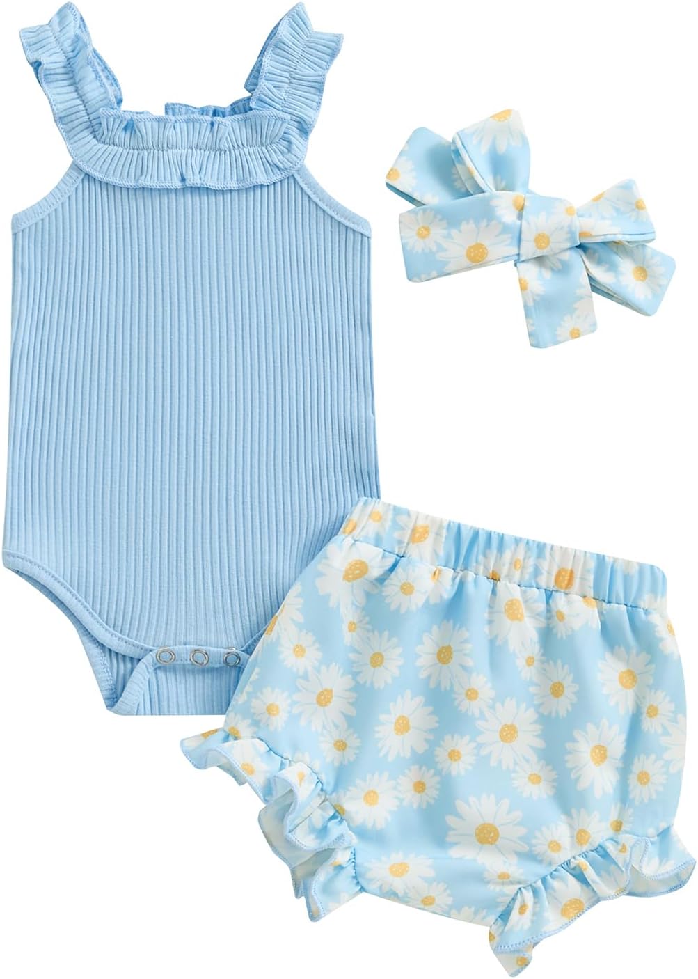 fhutpw Baby Girl Clothes Summer Cute Outfits 3 6 12 18 Months Spaghetti Strap Romper & Floarl Shorts Sets