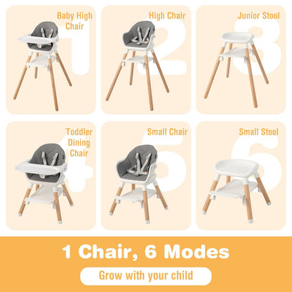 BABY JOY Baby High Chair, 6 in 1 Convertible Wooden High Chair for Babies & Toddlers with