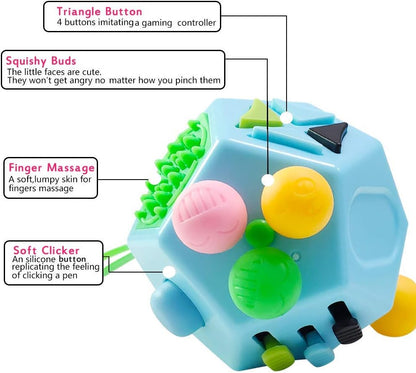 12 Sided Cube Toys,Fidget Toys Relief Stress and Anxiety Depression Anti for Kids and Adults with ADD, ADHD, OCD, Autism(Blue & Mix Colors B3)