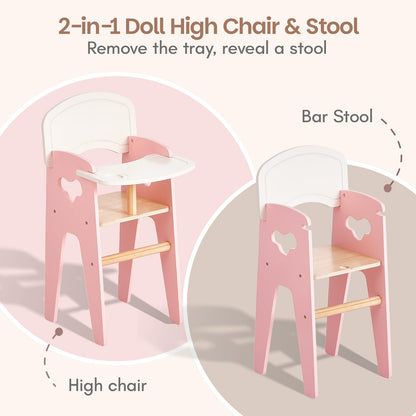 Giant bean Wooden Baby Doll High Chair with Feeding Set for 18 Inch Dolls