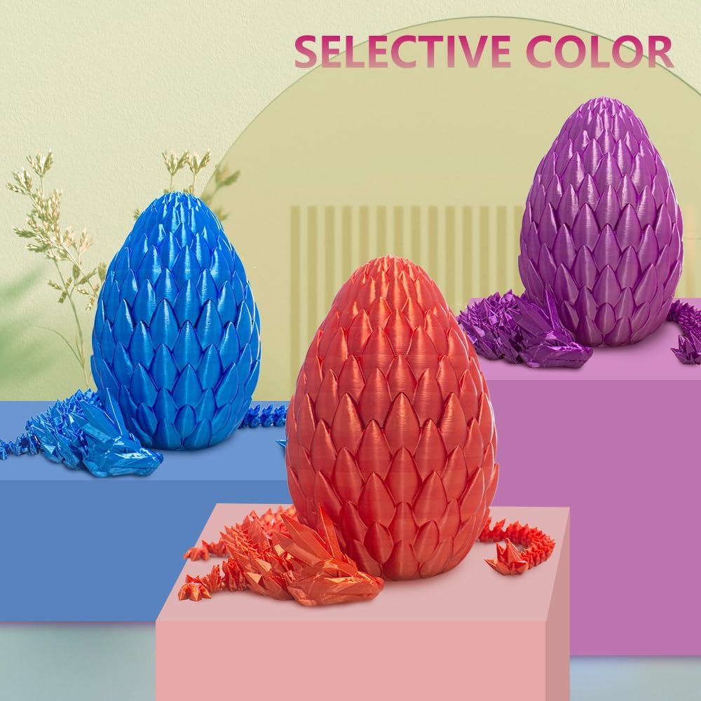 Dragon Eggs with Dragon Inside, 16.5 Inch Large 3D Printed Dragon Egg Articulated Dragon Crystal Dragon Executive Desk Toys Fidget Toy for Autism/ADHD (Blue, with Egg)