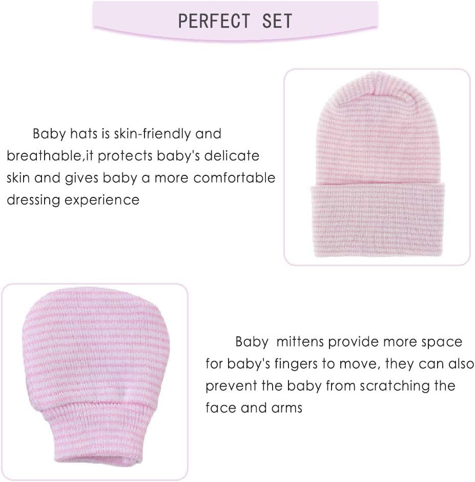 Baby Caps and Mittens Newborn Hospital Beanie Hats No Scratch Gloves Soft Babies Gift Set for Boys Girls