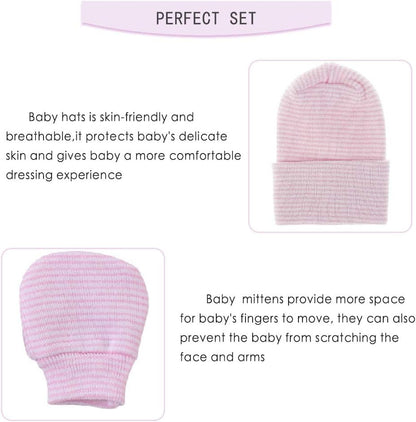 Baby Caps and Mittens Newborn Hospital Beanie Hats No Scratch Gloves Soft Babies Gift Set for Boys Girls