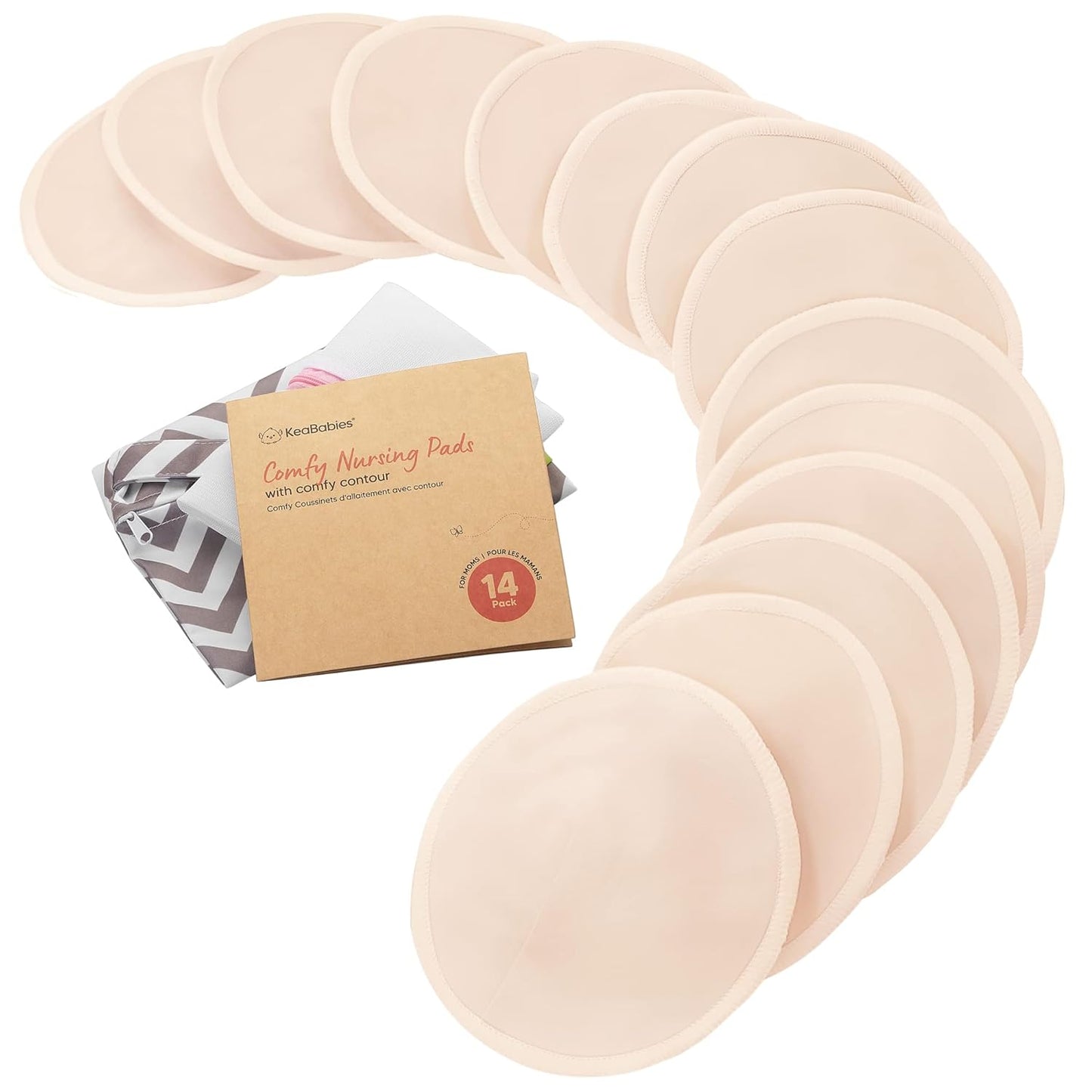 Organic Nursing Pads - 14 Washable Viscose Derived from Bamboo Breastfeeding Pads, Wash Bag