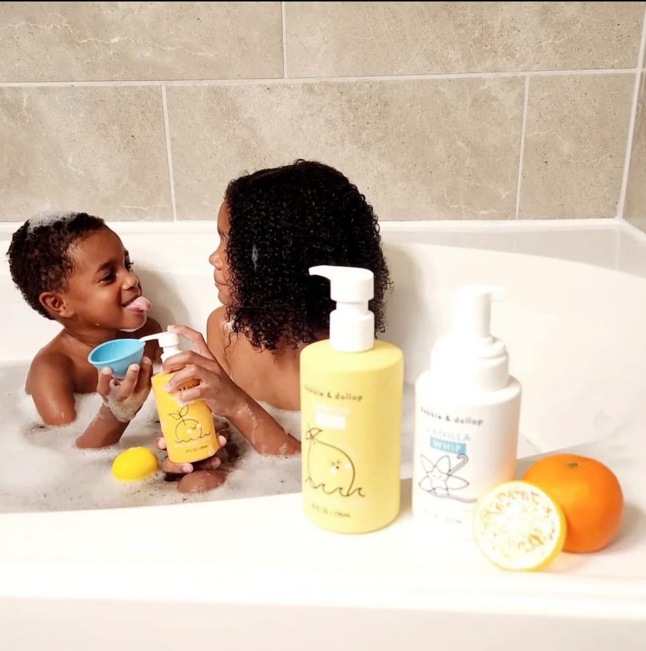 Dabble & Dollop Lemon + Vanilla Body Wash & Shampoo – 3-in-1 Natural Bubble Bath for Kids, Made in