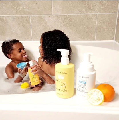 Dabble & Dollop Lemon + Vanilla Body Wash & Shampoo – 3-in-1 Natural Bubble Bath for Kids, Made in