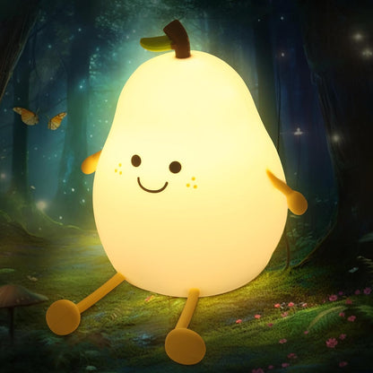 Night Light for Kids, 7 Color Changing BPA-Free Silicone Lamp with Touch Control, Eye Protection, Rechargeable Battery, Soft & Safe Nursery Lamp for Boys & Girls (Pear)