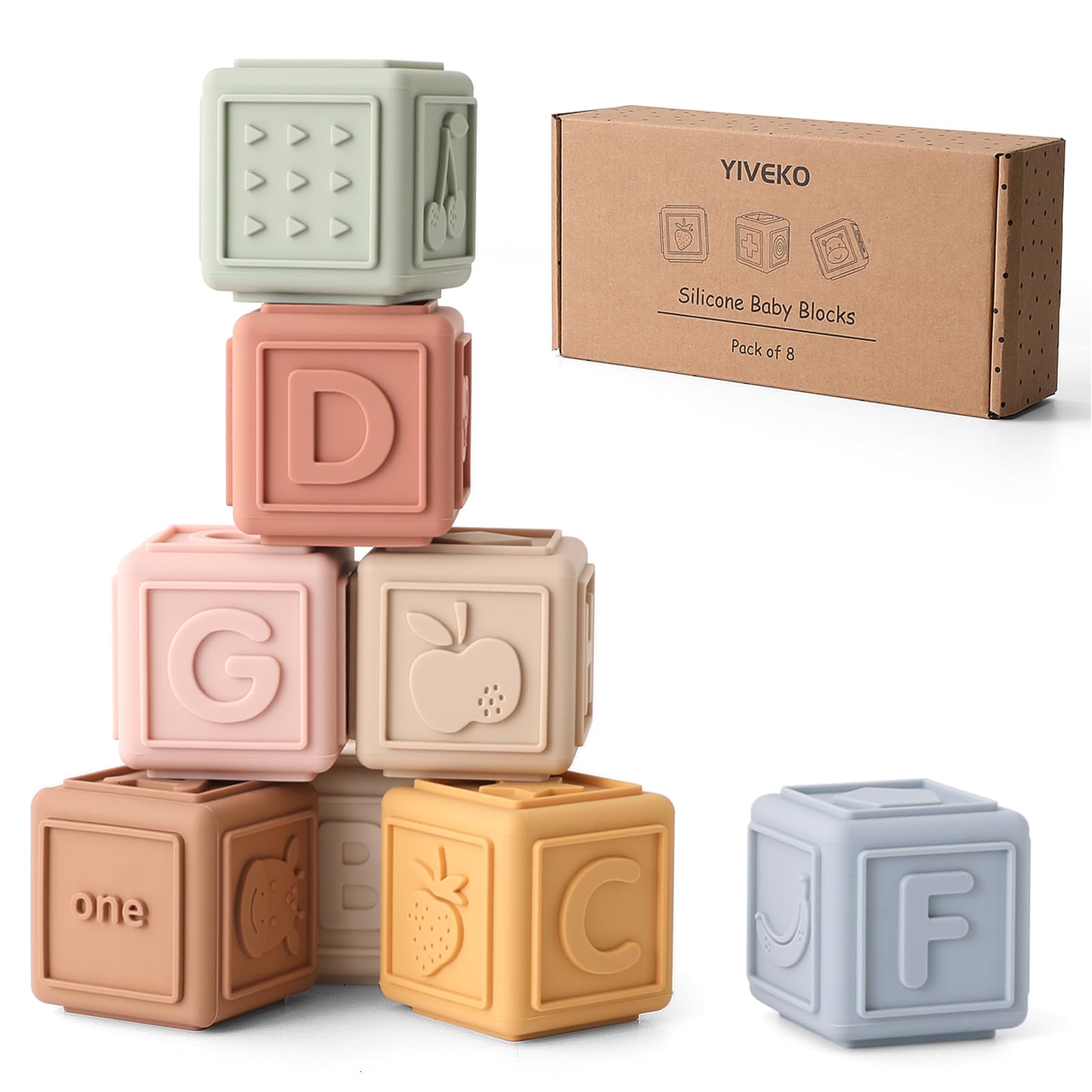 YIVEKO Baby Blocks Stacking for Babies Silicone Soft Building Blocks Teethers Montessori Toys for