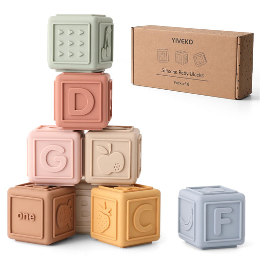 YIVEKO Baby Blocks Stacking for Babies Silicone Soft Building Blocks Teethers Montessori Toys for