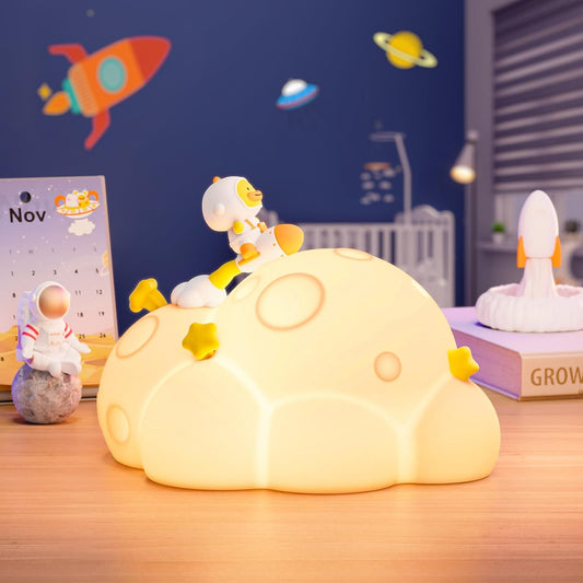 Planet Night Light for Kids, 3 Lightness Auto-Off LED Rechargeable Silicone Squishy Tap Control Beside Lamp, Nursery Night Light for Baby,Gift for Child,Boys and Girls