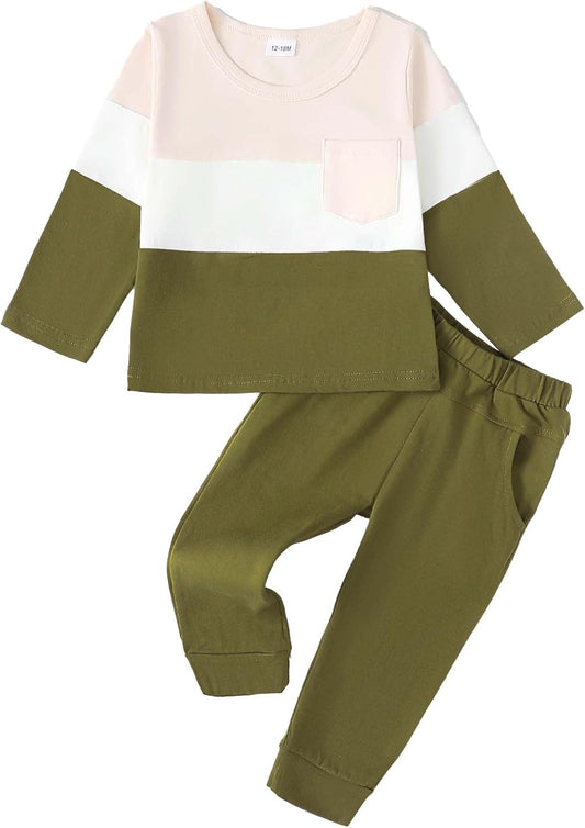 Toddler Baby Boy Outfits Fall Winter Clothes Color Block Long Sleeve Sweatshirt Tops + Jogger Pants Set 2PCS