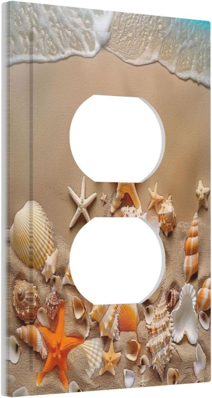 Decorative Outlet Covers Beachy Sea Ocean Seashell Starfish 1 Gang Duplex Light Switch Cover Plate Wall Plates for Electrical Outlets Switchplate Faceplate for Bedroom Home Decor