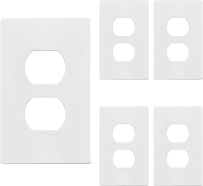 TG Screwless Duplex Wall Plate Covers, Child Safe Receptacle Outlet Covers, Size 1-Gang 4.68"x 2.93",Unbreakable Polycarbonate Thermoplastic,SP-S1-W-5PCS,Glossy, White, 5 Pack
