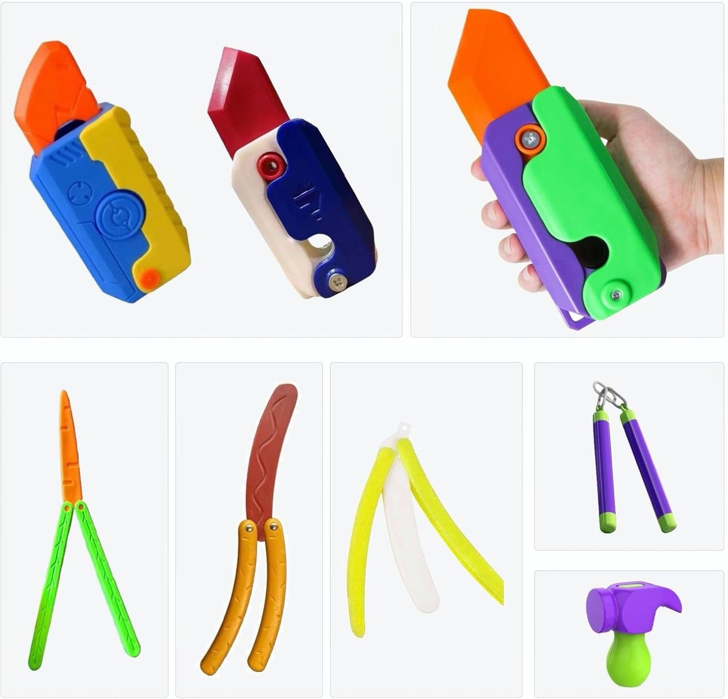 8Pcs Carrot Fidget Knife Toy Set, Butterfly Fidget Knife Toy, Nunchaku Toy, Carrot Hammer Toy, Colorful and Novel Shape,Made with 3D Printing Technology ,Perfect Stress Relief Toy Set