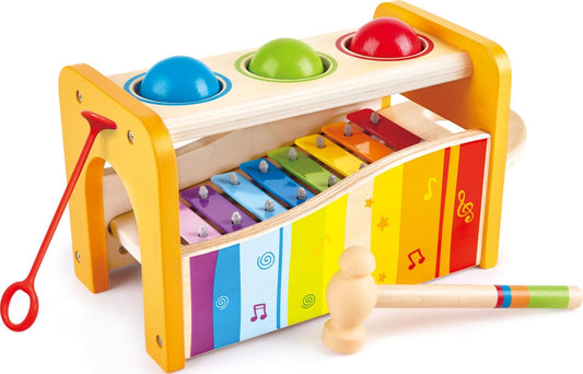 Hape Pound & Tap Bench with Slide Out Xylophone - Award Winning Durable Wooden Musical Pounding Toy