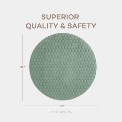 Comfy Cubs Round Kids Play Mat - Large 60 inches Soft Quilted Baby Floor Mat with Non-Slip Bottom - Plush Design for Toddlers' Playtime and Relaxation - Comfortable and Durable - Fern