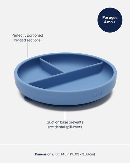 Lalo Suction Plates - 2 Pack, 100% Silicone Non-Toxic BPA-Free Baby Plates with Suction Base To Prevent Accidental Tip-Overs - Suction Plates for Toddlers With Three Divided Sections - Blueberry