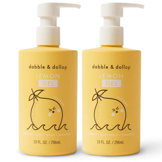 Dabble & Dollop Lemon Body Wash & Shampoo – 3-in-1 Natural Bubble Bath for Kids, Made in USA, No