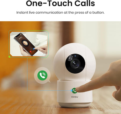 AOSU 2K Security Camera Indoor, Baby Monitor Pet Camera 360-Degree for Home Security with 2.4 GHz Wi-Fi Router, One-Touch Call, Smart Motion Tracking, IR Night Vision, Compatible with Alexa
