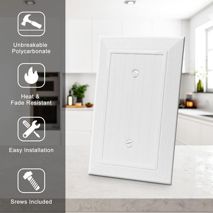 Modern Decorative Wall Plate Switch Plate Outlet Cover, Vintage Retro Wood Grain Design(Single Blank-4 Pack, White)