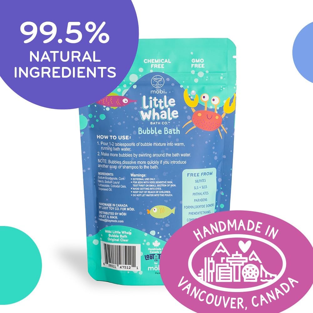 Mobi Little Whale Bubble Bath, Tropical Fruity Scent Kids Body Wash, Gentle Moisturizing Tub Foam