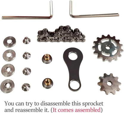 Stainless Steel Sprocket Fidgets Chain Fidget Cube Gears Linkage Bike Chain Novelty Fidget Block Kinetic Desk Toy Metal EDC Focus Meditation Break Bad Habits ADHD (Gold+Black)