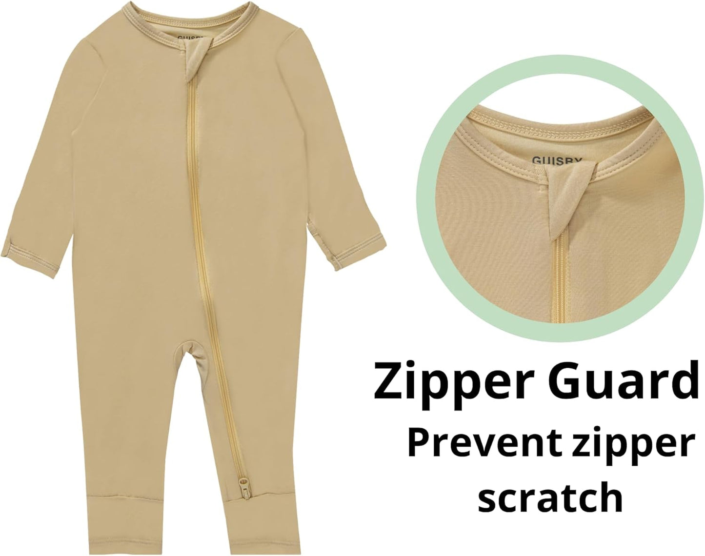 GUISBY Baby Pajamas with Mitten Cuffs - 3Pcs Girls Boys 2 Way Zipper Long Sleeve Rayon Sleepers