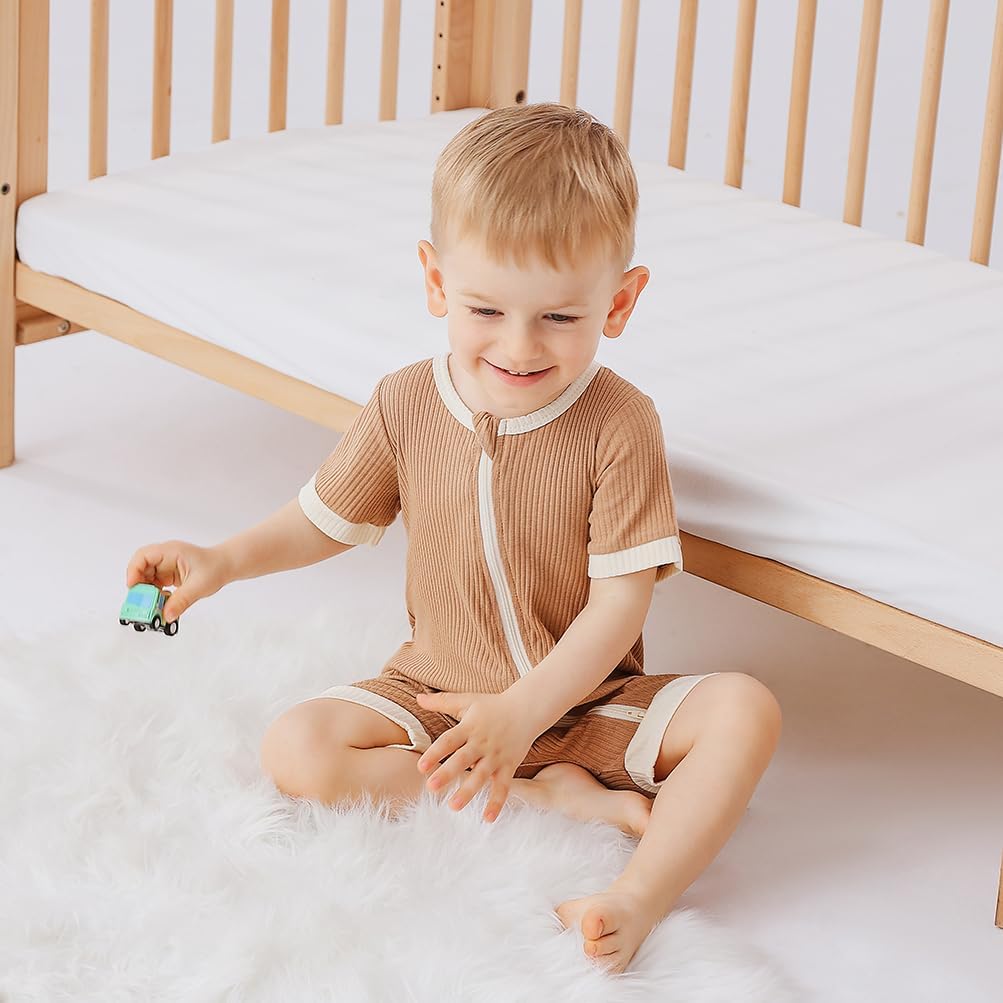 Bafeicao Unisex Baby Boy Girl 2 Pack Rompers Short Sleeve 2 Way Zipper One Piece Jumpsuits Clothes Sets