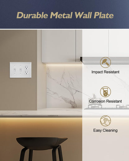 1-Pack Combination 2 Toggle/1 Duplex Wall Plate Cover, Metal Light Switch Cover Plate, Off White, 6.77''*4.88'', Midsize