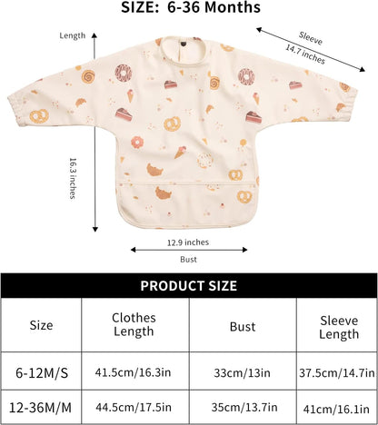 Long Sleeve Baby Bibs for Toddlers, Waterproof, Boys Girls Smock with Food Catcher Pocket for Feeding, Eating