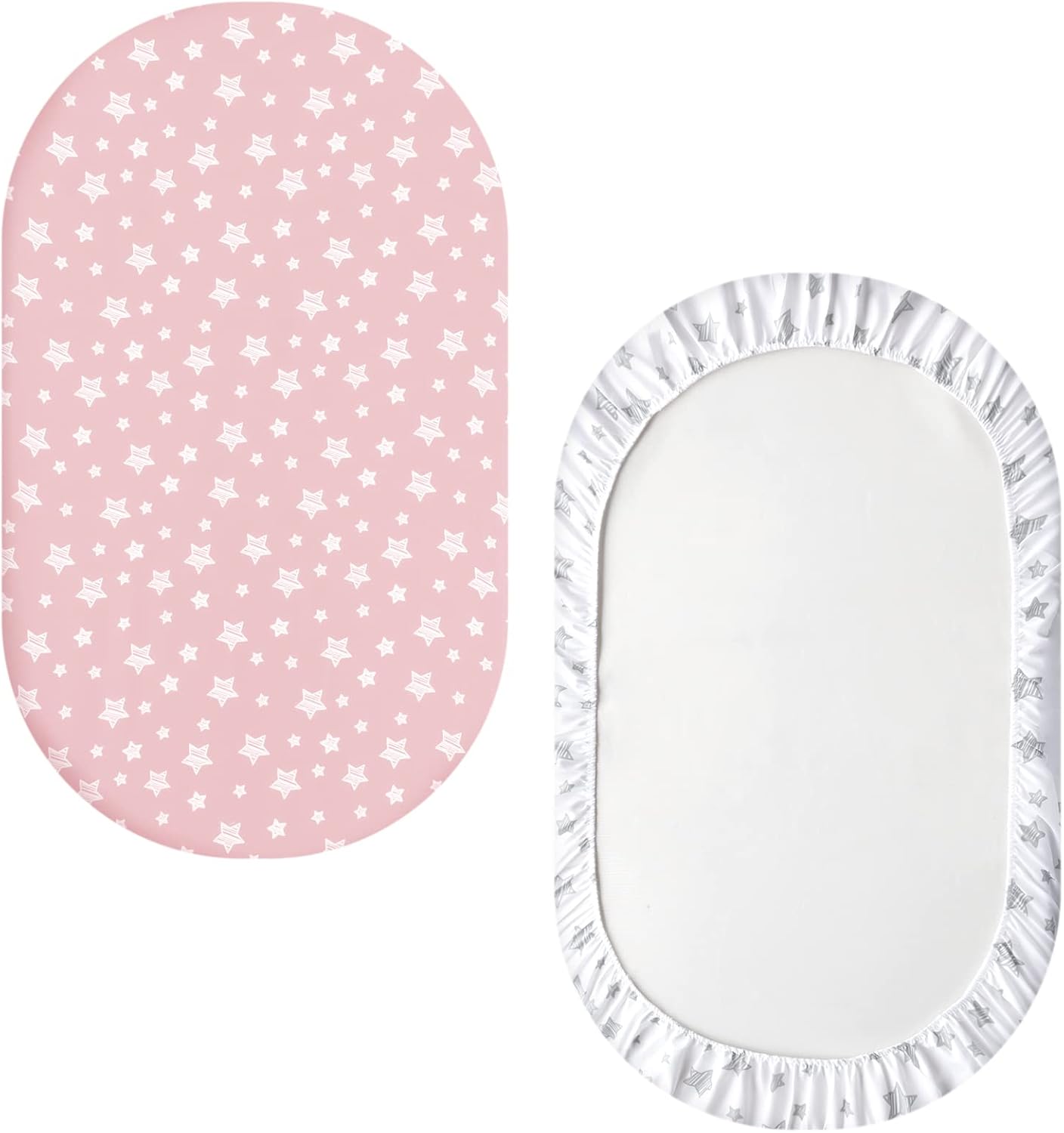 Bassinet Sheets Set 4 Pack for Baby Girl, Universal Fit for Oval, Hourglass and Rectangular