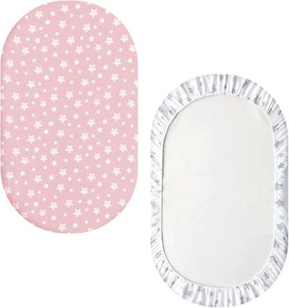 Bassinet Sheets Set 4 Pack for Baby Girl, Universal Fit for Oval, Hourglass and Rectangular