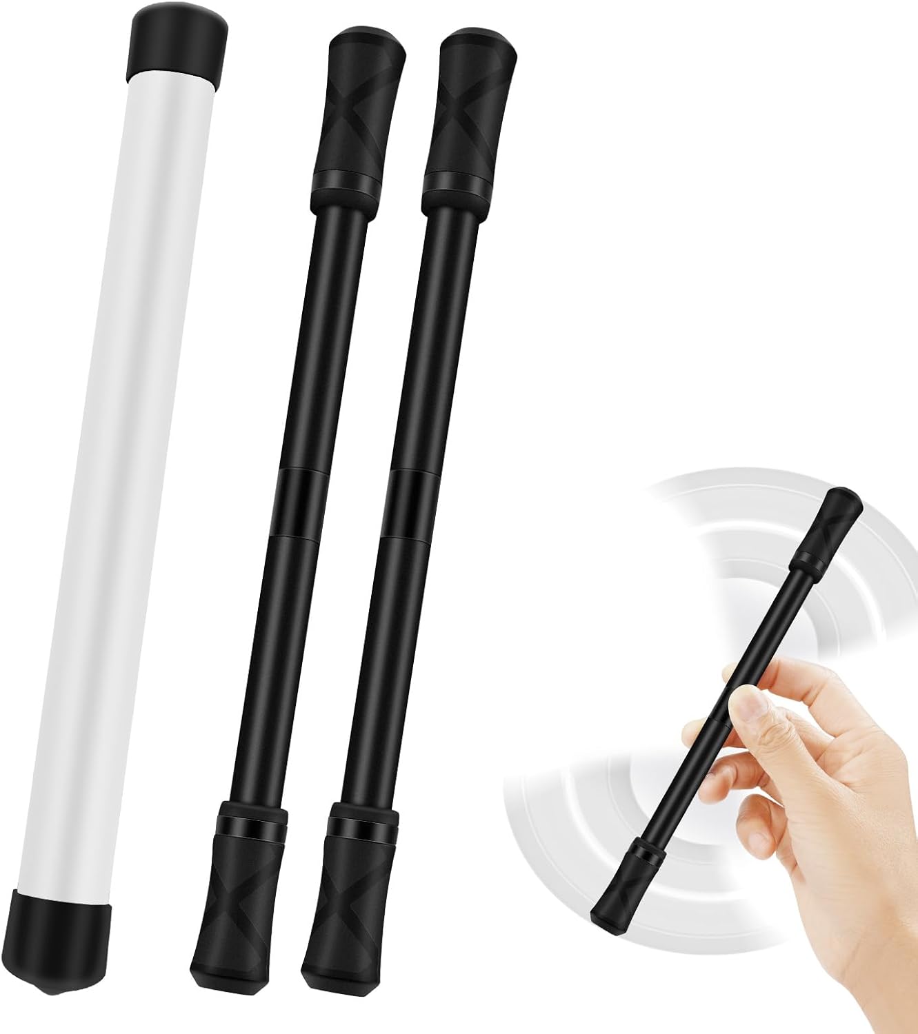 2 Pieces Pen Spinning Spinner Pen Gaming Pen Spinning Mod Gaming Spinning Pens Flying Spinning Pen Finger Rotating Pen for Kids Adults Office Supplies with Instruction Manual (Black)
