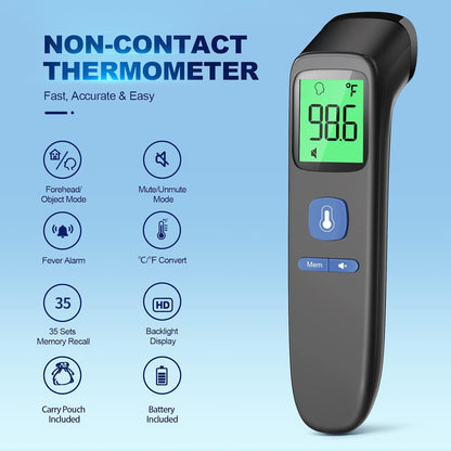 No-Touch Thermometer for Adults and Kids, Digital Baby Thermometer with Fever Alarm, 1 Second Fast